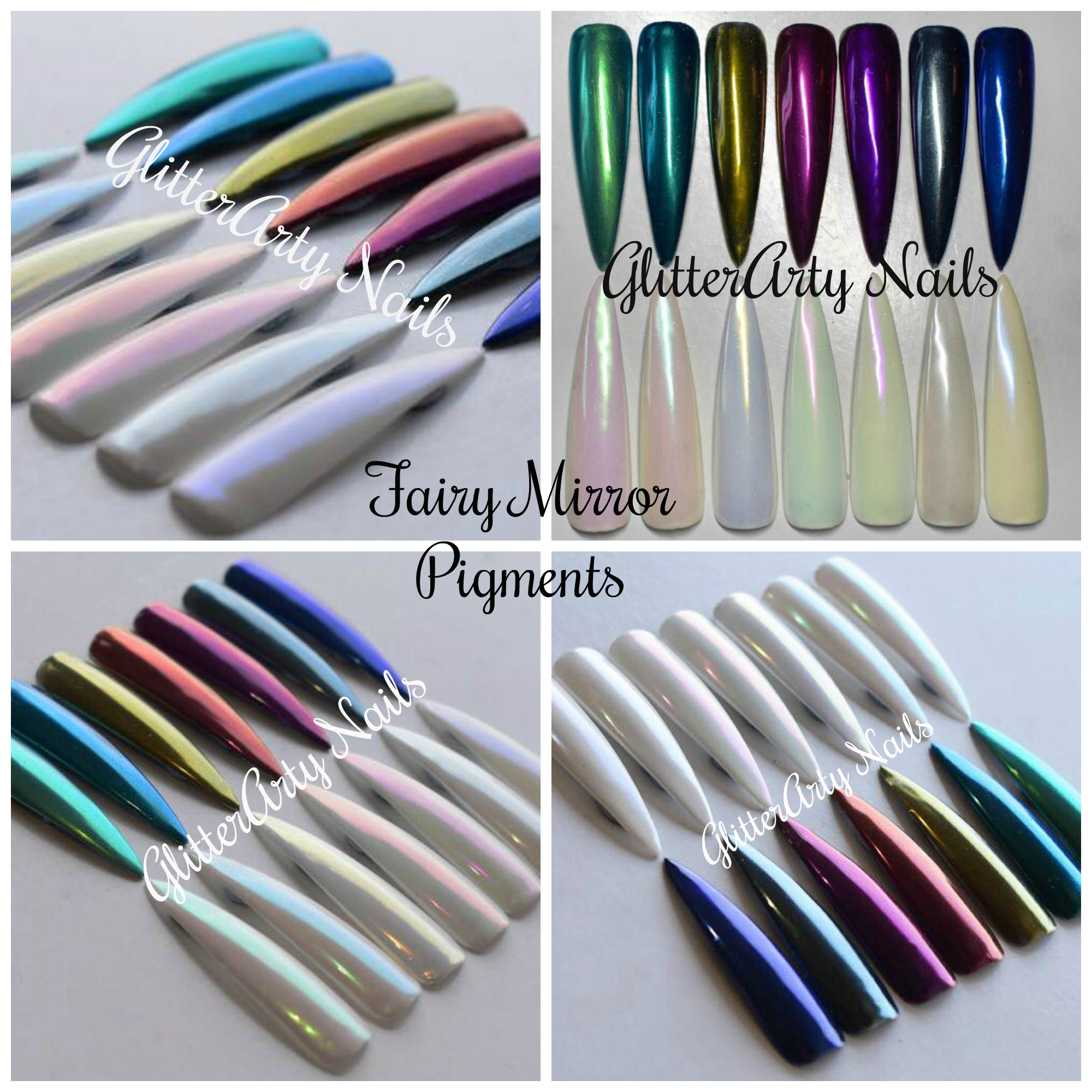Fairy Chromes – Set of 7 White Pigments – Glitter Arty Nails